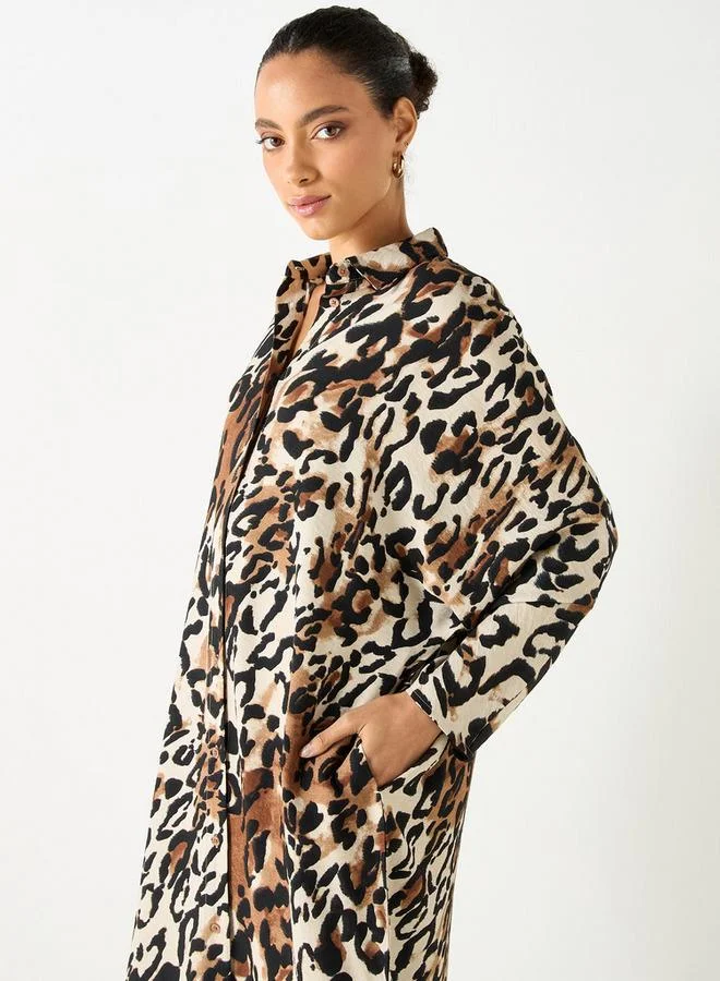 سبلاش فيڤ فستان قميص بطبعة حيوانات وأكمام ممتدة