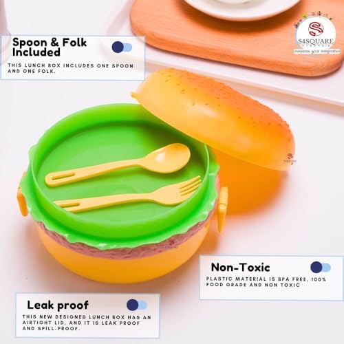 S4SQUARE ENTERPRISE ® Burger Tiffin Box for Kids Lunch - Big 3 Tier | Kids Lunch Box for School for Boys & Girls | Burger Tiffin Box for Sandwich Box Snacks | Lunch Box for School Girls - Image 2