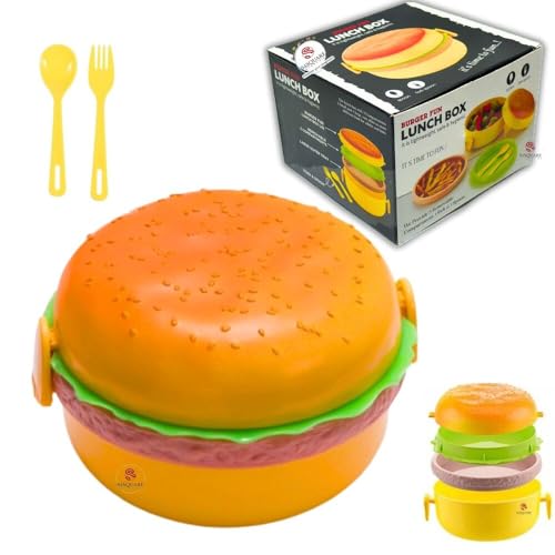 S4SQUARE ENTERPRISE ® Burger Tiffin Box for Kids Lunch - Big 3 Tier | Kids Lunch Box for School for Boys & Girls | Burger Tiffin Box for Sandwich Box Snacks | Lunch Box for School Girls - Image 1