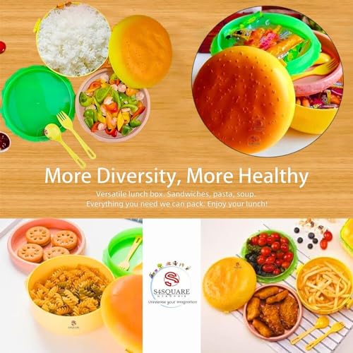 S4SQUARE ENTERPRISE ® Burger Tiffin Box for Kids Lunch - Big 3 Tier | Kids Lunch Box for School for Boys & Girls | Burger Tiffin Box for Sandwich Box Snacks | Lunch Box for School Girls - Image 3