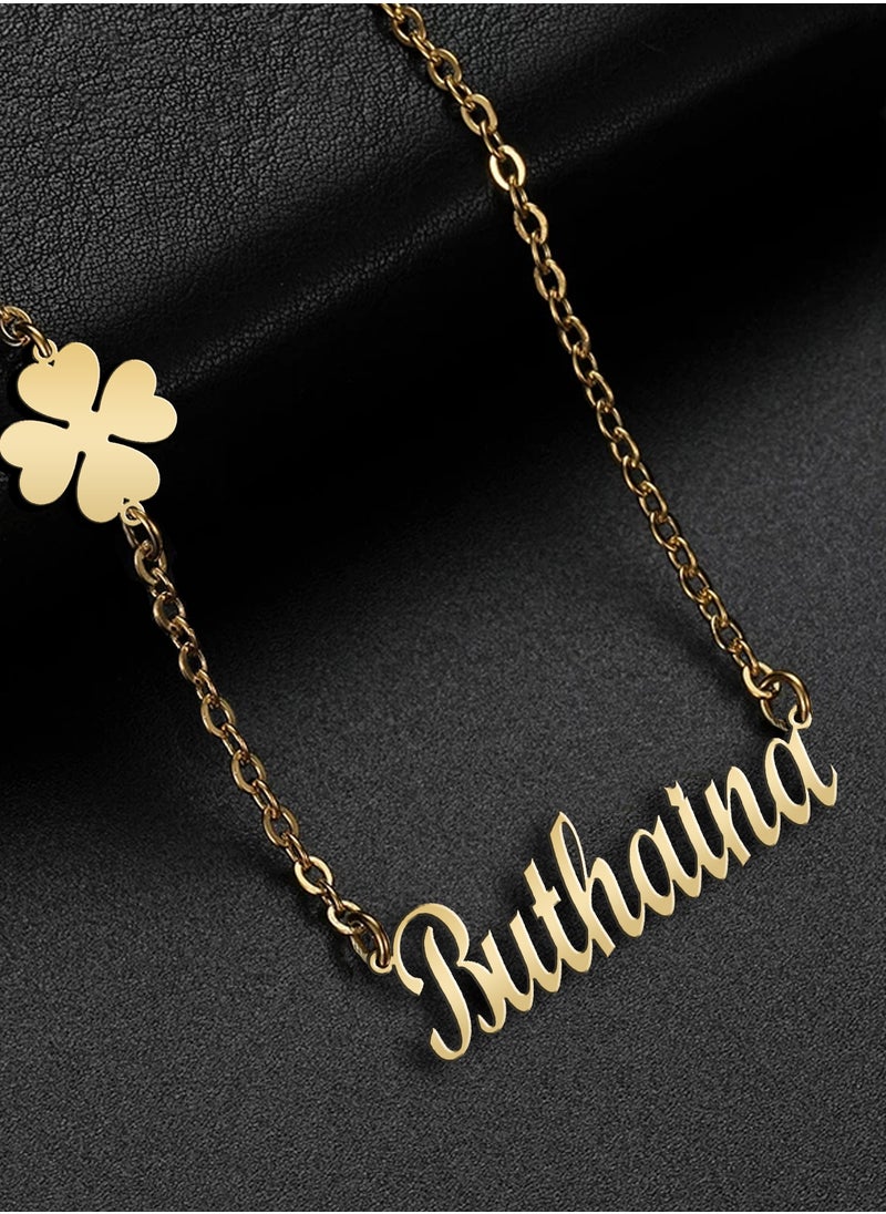 Generic - Womens necklace clover flower pendant chain with English name pendant 925 silver gold plated Buthaina name - Image 1