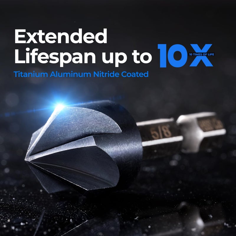 Toolant 5/8"" Noir-Ti Cobalt Countersink Drill Bit(Pro), Titanium Aluminum Nitride Coated With Quick Change Hex Shank - Image 2