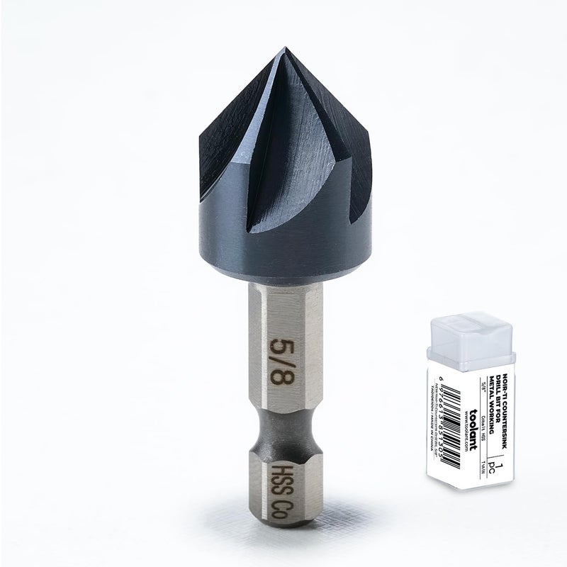 Toolant 5/8"" Noir-Ti Cobalt Countersink Drill Bit(Pro), Titanium Aluminum Nitride Coated With Quick Change Hex Shank - Image 1