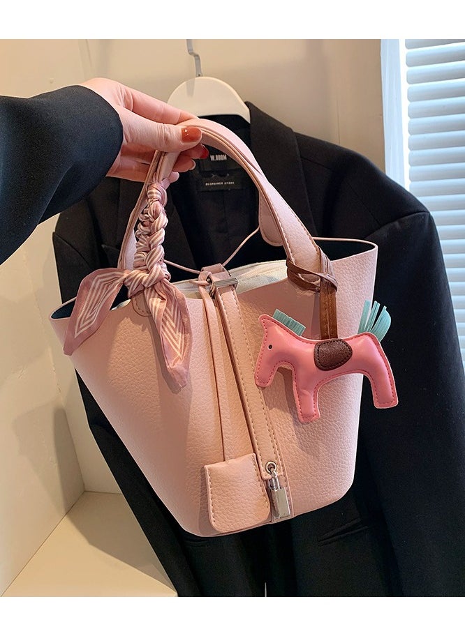 NIBEMINENT - Patchwork Pendant Decor Simple Design Satchel Bag Include Pony Pendant and Silk Scarf - Image 1