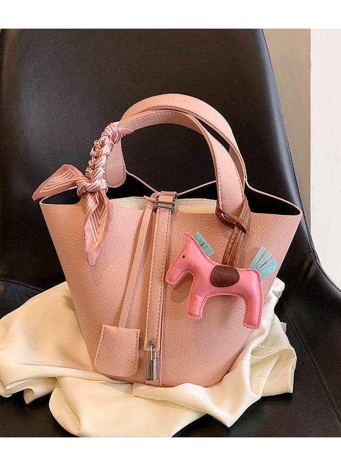NIBEMINENT - Patchwork Pendant Decor Simple Design Satchel Bag Include Pony Pendant and Silk Scarf - Image 1
