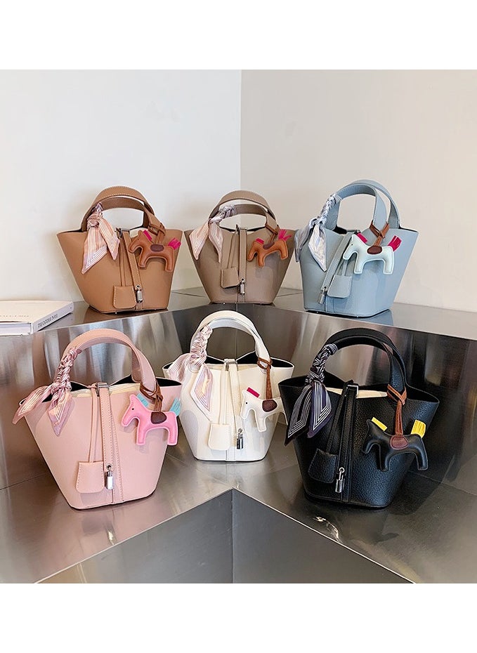 NIBEMINENT - Patchwork Pendant Decor Simple Design Satchel Bag Include Pony Pendant and Silk Scarf - Image 1