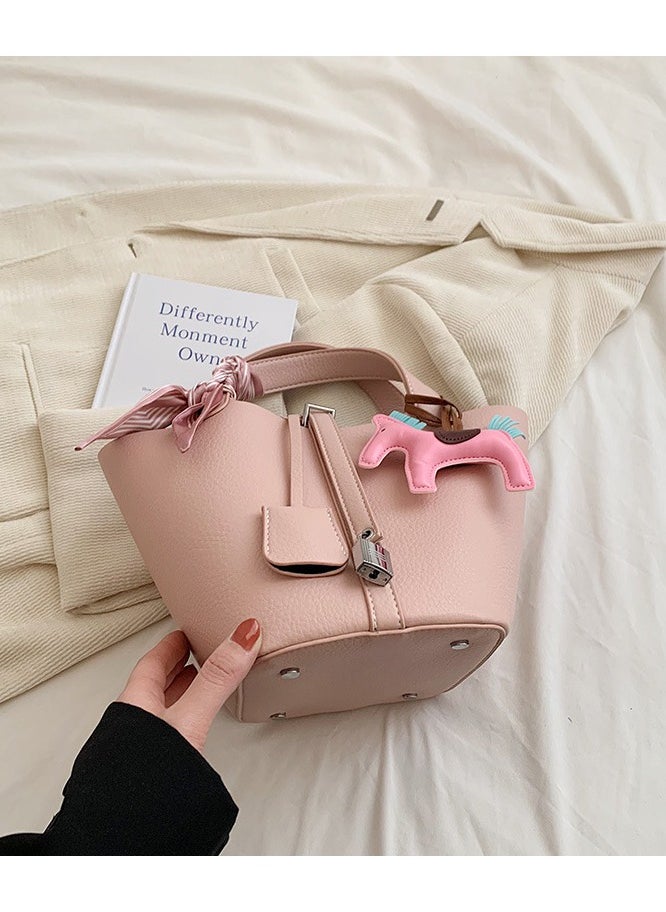 NIBEMINENT - Patchwork Pendant Decor Simple Design Satchel Bag Include Pony Pendant and Silk Scarf - Image 1
