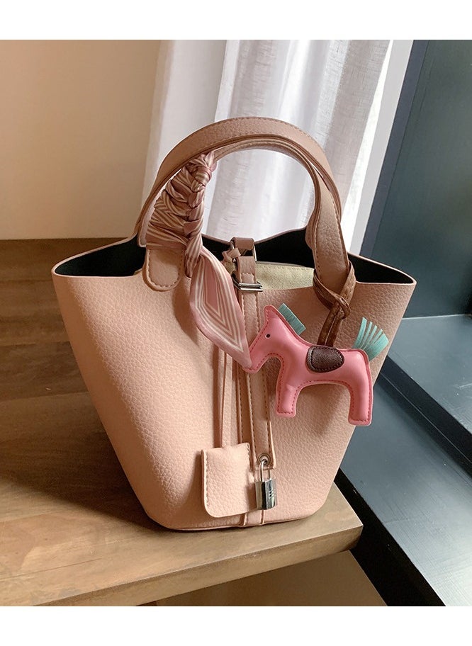 NIBEMINENT - Patchwork Pendant Decor Simple Design Satchel Bag Include Pony Pendant and Silk Scarf - Image 1