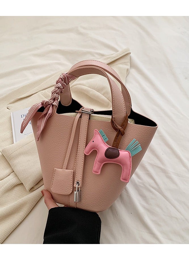 NIBEMINENT - Patchwork Pendant Decor Simple Design Satchel Bag Include Pony Pendant and Silk Scarf - Image 1