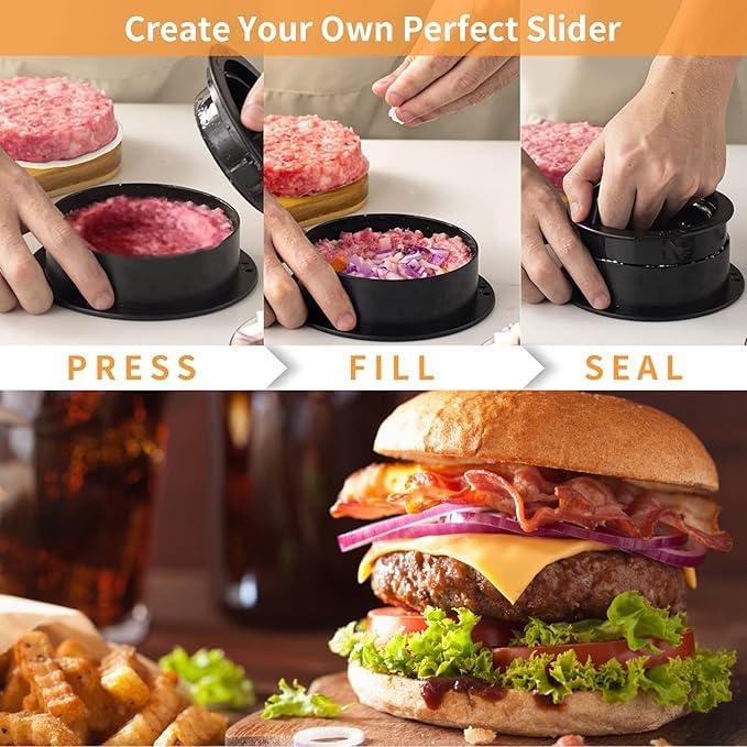 Sevia Burger Press Hamburger Press Patty Maker 3 in 1 Non Stick Patty Mold for Stuffed Burgers Sliders Veggie Beef Burger Kitchen Barbecue Tool Grilling Accessories - Image 5