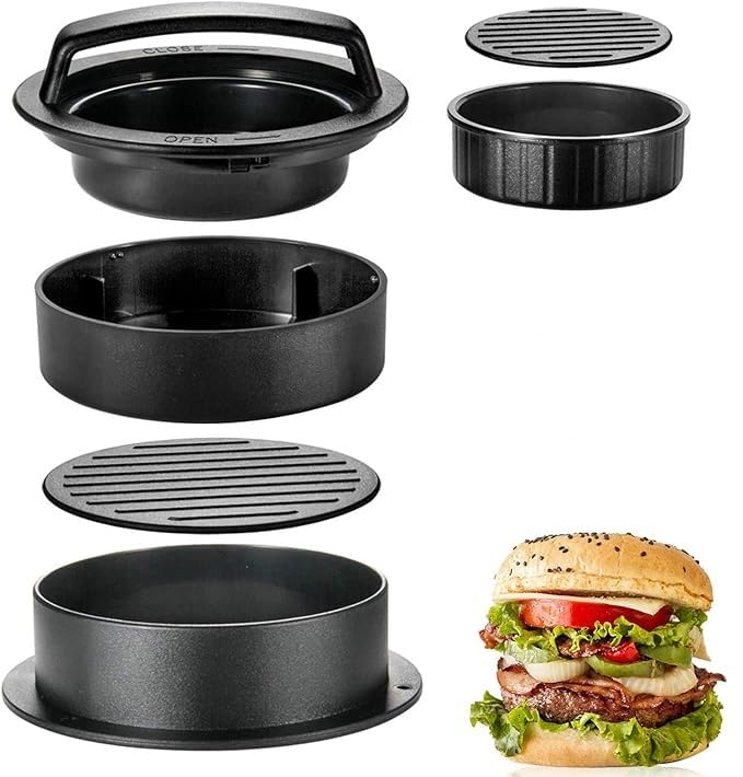 Sevia Burger Press Hamburger Press Patty Maker 3 in 1 Non Stick Patty Mold for Stuffed Burgers Sliders Veggie Beef Burger Kitchen Barbecue Tool Grilling Accessories - Image 1
