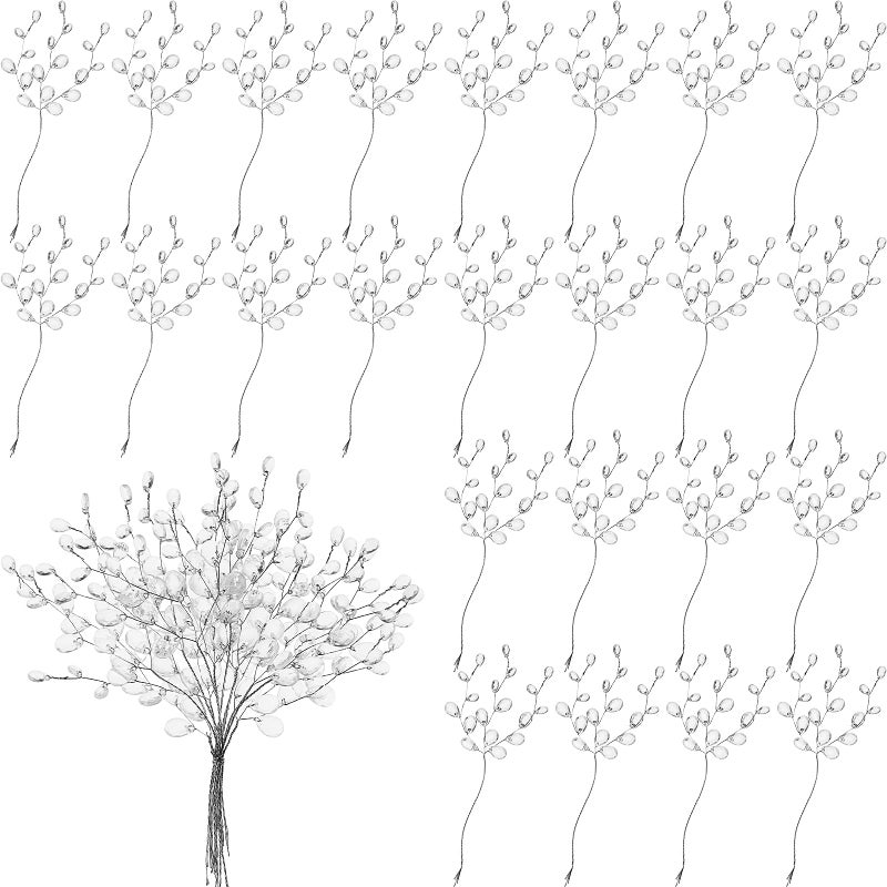 Jetec Jetec 60 Pieces Artificial Bouquets with Acrylic Bead Drop Crystal Flower Stem Branches Beaded String Bridal Picks Decoration for Wedding DIY Crafts