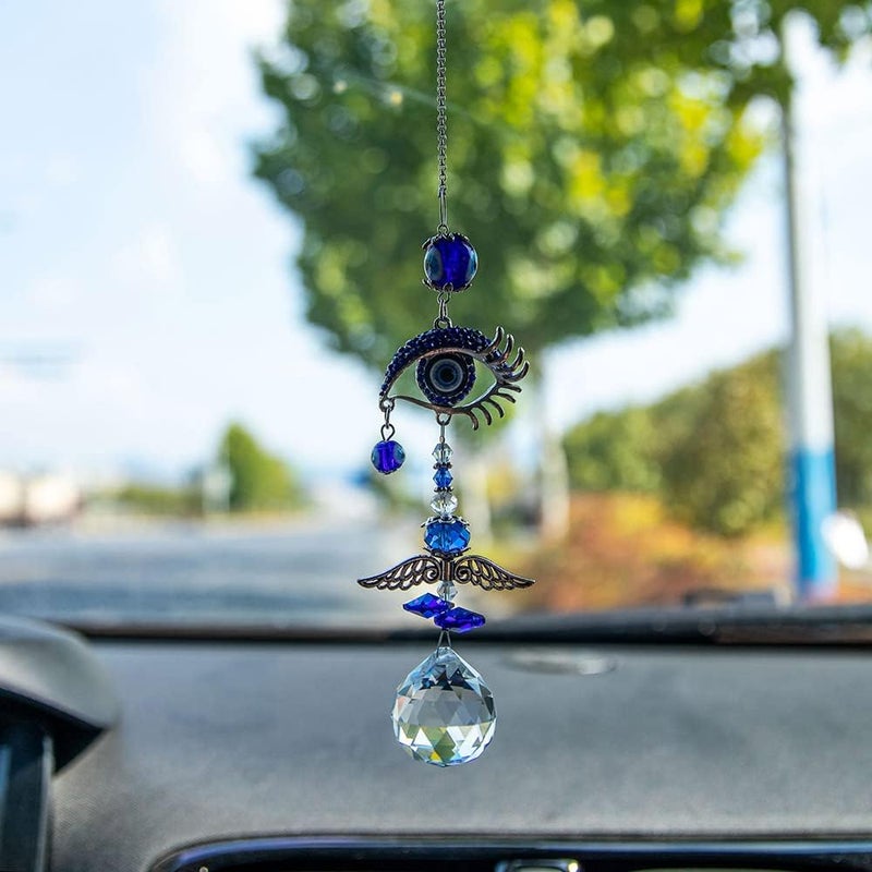 MENGSOOD Hardness boosted processed substance Blue Evil Eye Car Hanging Ornament for Rear View Mirror Evil Eye Decor Protection and Good Luck Charm Window Hanging Sun Catcher Decor Car Amulet Ornament for Protection & Blessing (Blue Eye) Global sizing options - Image 1