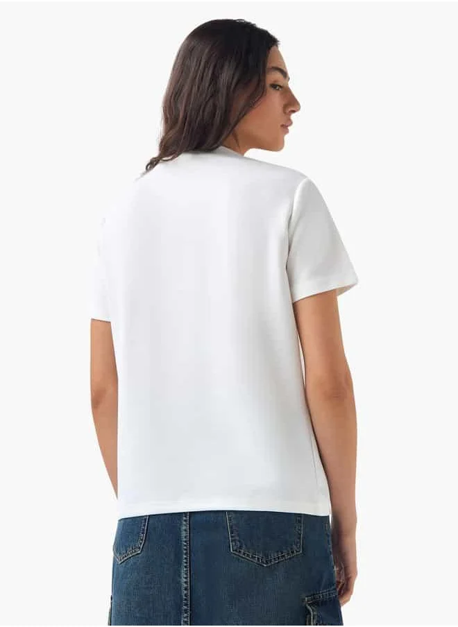 2Xtremz 2Xtremz Floral Applique Crew Neck T-shirt with Short Sleeves