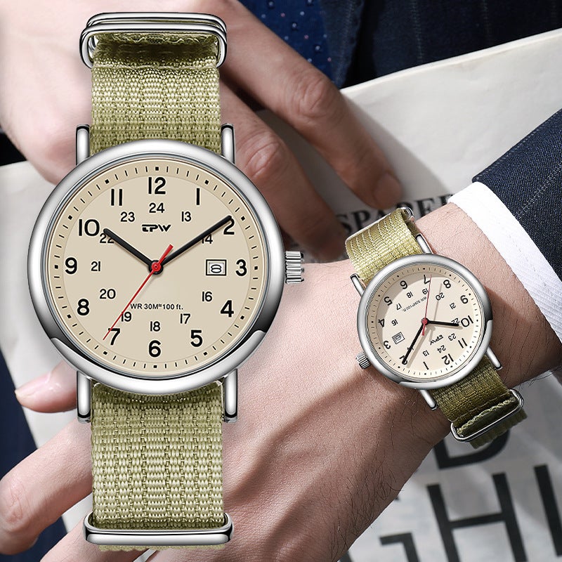 Fashion Canvas Quartz Watch with Calendar 30M Water Resistant - Image 1