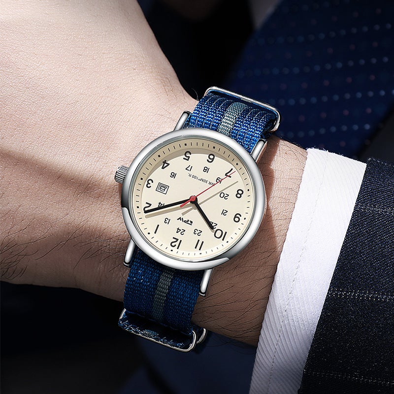 Fashion Canvas Quartz Watch with Calendar 30M Water Resistant - Image 4