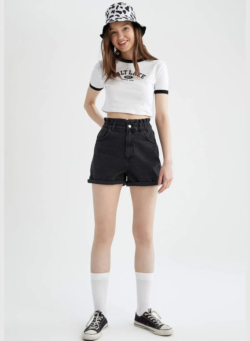 DeFacto Fitted Short Sleeve Printed Crop Top