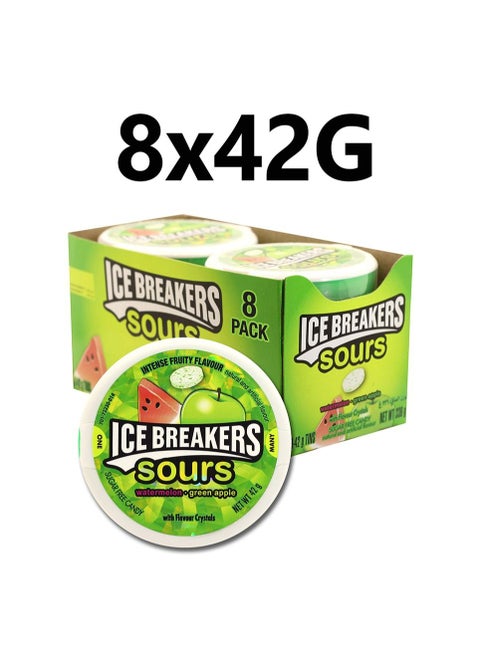Ice Breakers Sours, Sugar Free Mints, Watermelon and Green Apple, 8x42 g