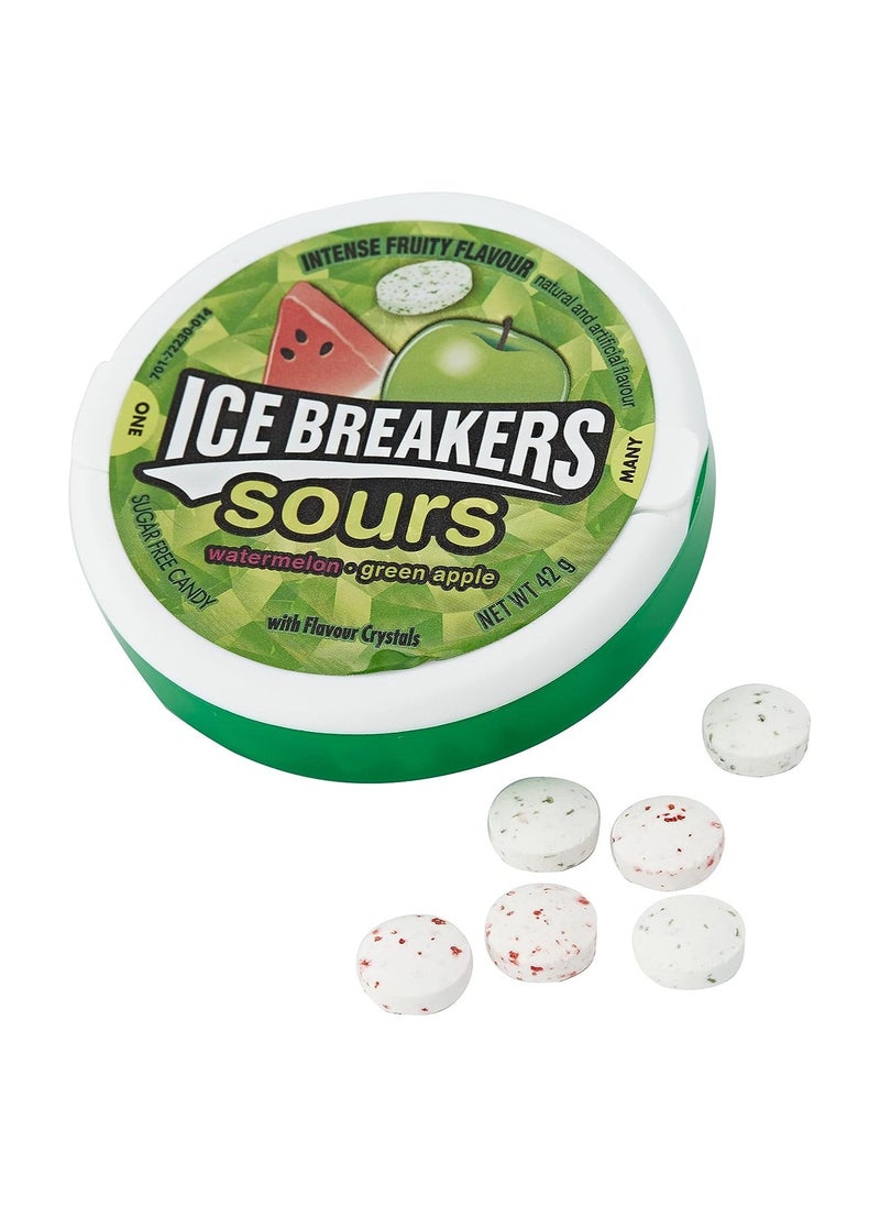Icebreakers - Ice Breakers Sours, Sugar Free Mints, Watermelon and Green Apple, 8x42 g - Image 1