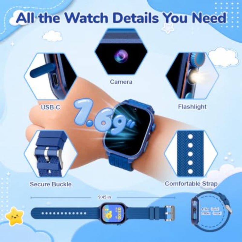 Watch, Boys Girls Toys, Smart Watch with 180+ Games and Learning Toys, 1.69" Toddler Watches Toy with Camera, Alarm, Digital Watch Birthday Gifts for 3 4 5 6 7 8 9 10 Year Old Boys - Image 5
