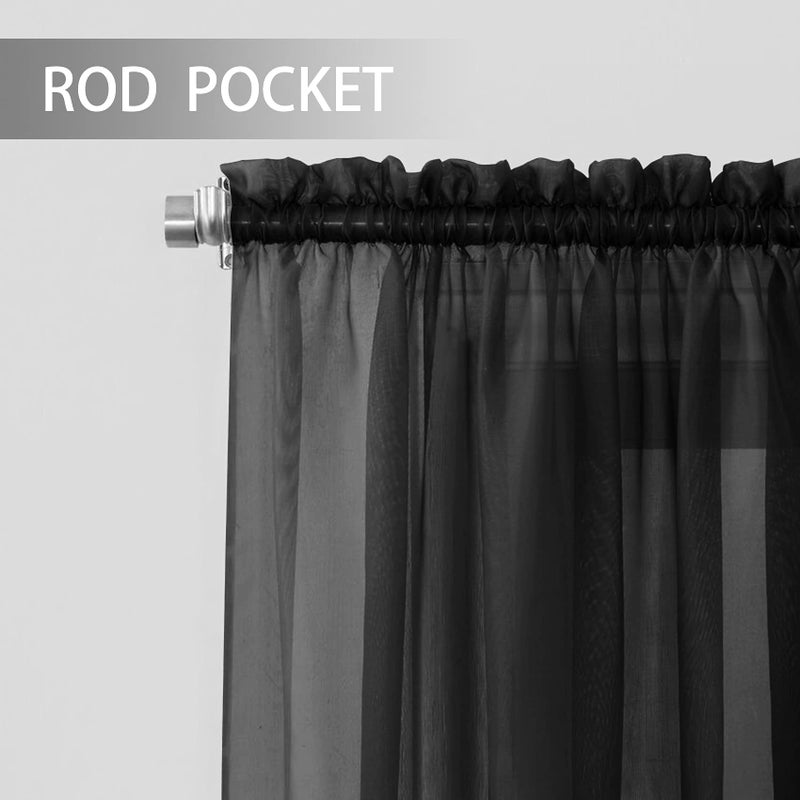 UPOPO Black Sheer Tier Curtains 30 inches Long Voile Kitchen Tiers Linen Textured Cafe Curtains Bathroom Basement Short Small Curtain Panels for Door Half Window Curtains 2 Panels Rod Pocket Cabinet Cover - Image 3