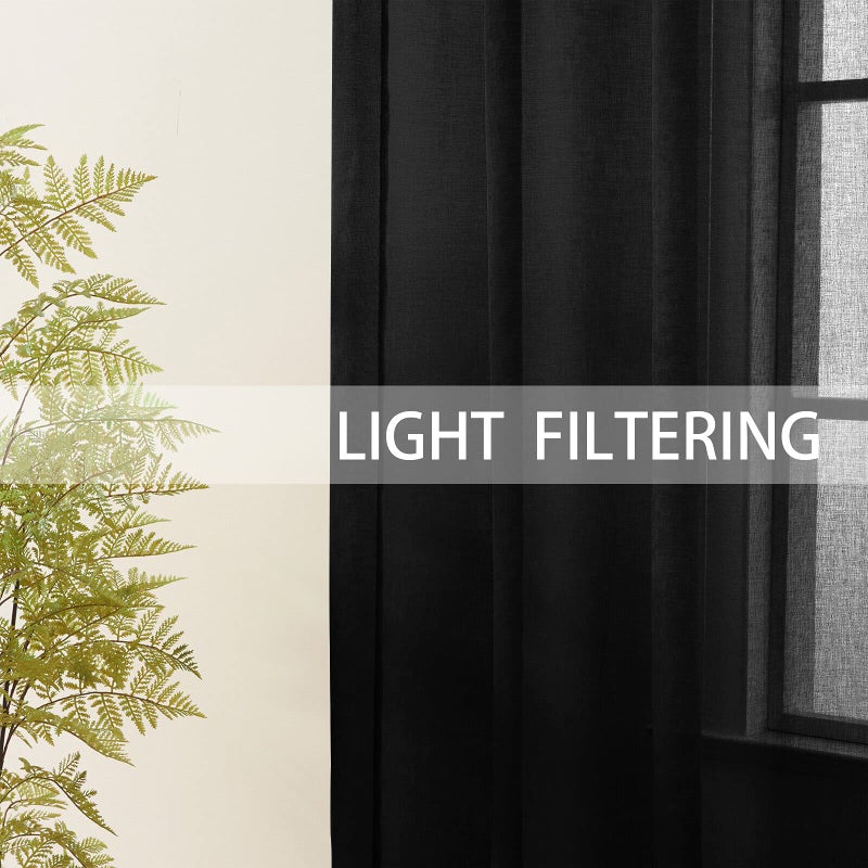 UPOPO Black Sheer Tier Curtains 30 inches Long Voile Kitchen Tiers Linen Textured Cafe Curtains Bathroom Basement Short Small Curtain Panels for Door Half Window Curtains 2 Panels Rod Pocket Cabinet Cover - Image 5