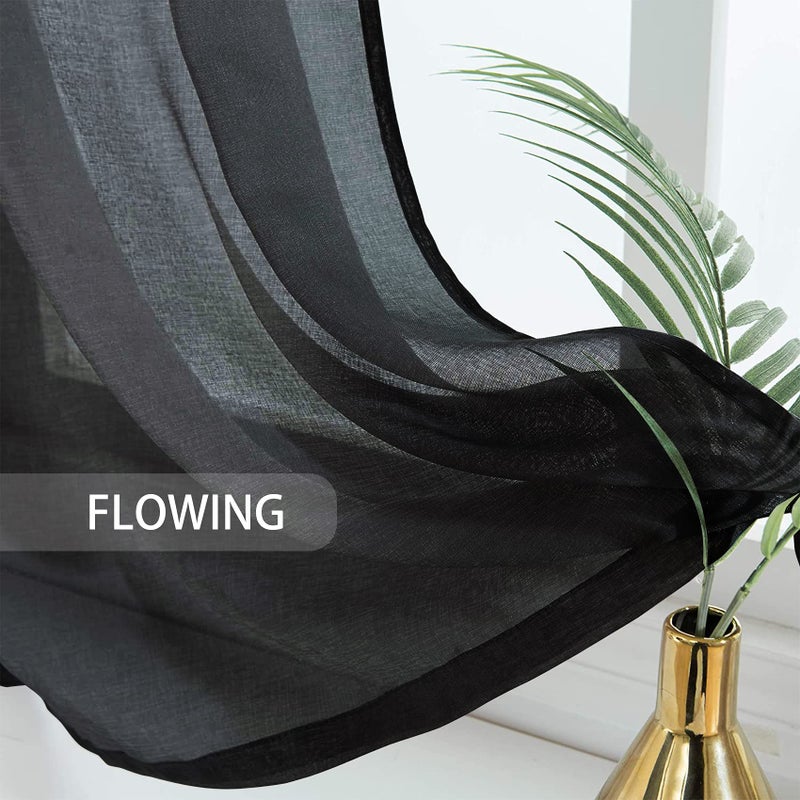 UPOPO Black Sheer Tier Curtains 30 inches Long Voile Kitchen Tiers Linen Textured Cafe Curtains Bathroom Basement Short Small Curtain Panels for Door Half Window Curtains 2 Panels Rod Pocket Cabinet Cover - Image 4