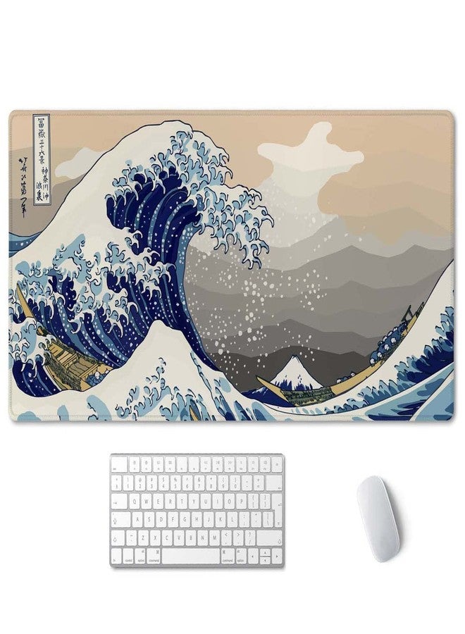 SSOIU Extended Gaming Mouse Pad (35.5x15.7 in), Large Stable Rubber Base Mousepad with Stitched Edges, Keyboard Mouse Mat Desk Pad for Work, Game, Office, Home - Great Wave Off Kanegawa - Image 1