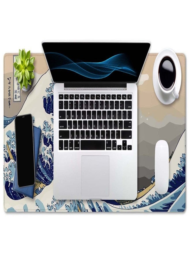 SSOIU Extended Gaming Mouse Pad (35.5x15.7 in), Large Stable Rubber Base Mousepad with Stitched Edges, Keyboard Mouse Mat Desk Pad for Work, Game, Office, Home - Great Wave Off Kanegawa - Image 4