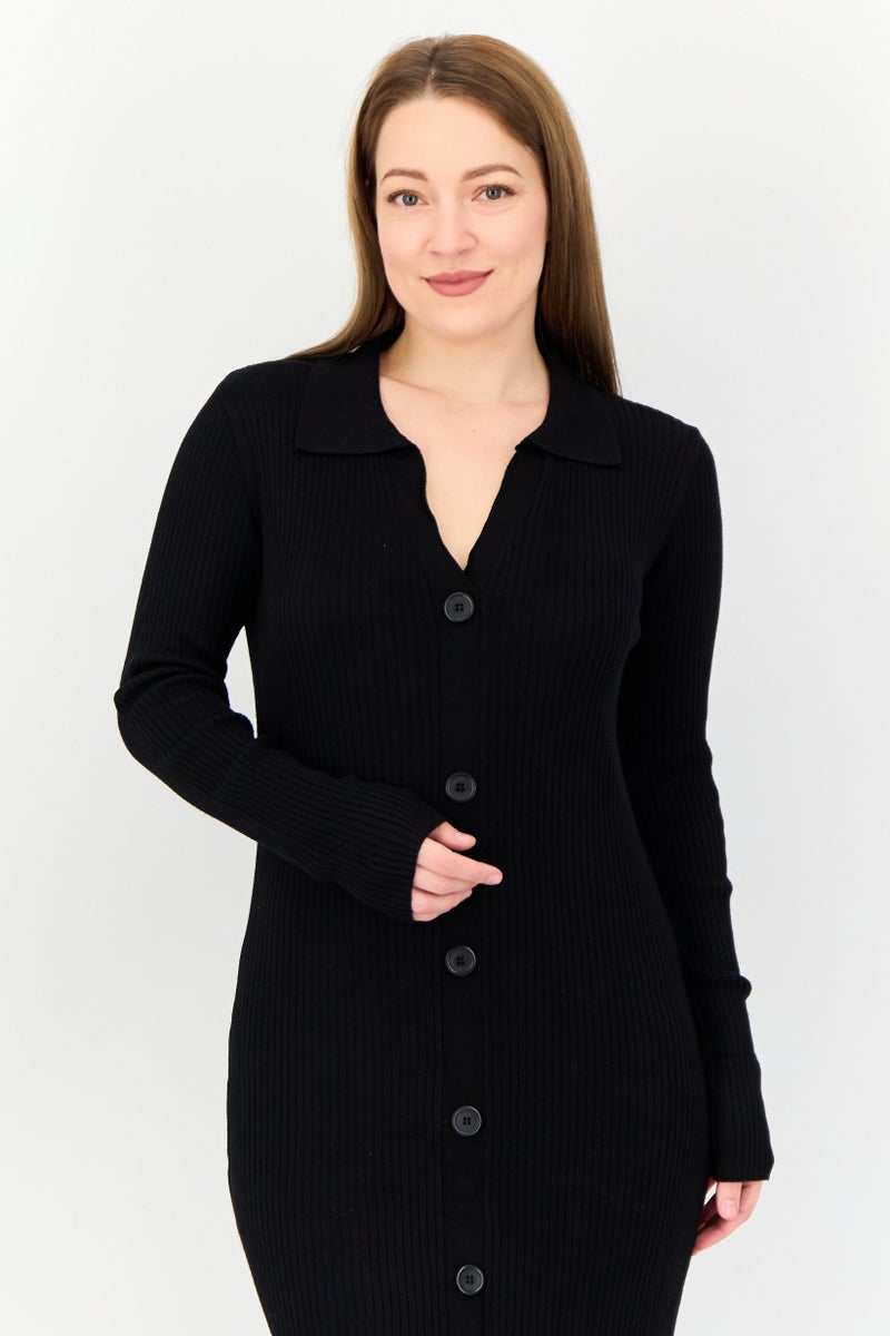 Threadbare Women Textured Midi Dress, Black - Image 2