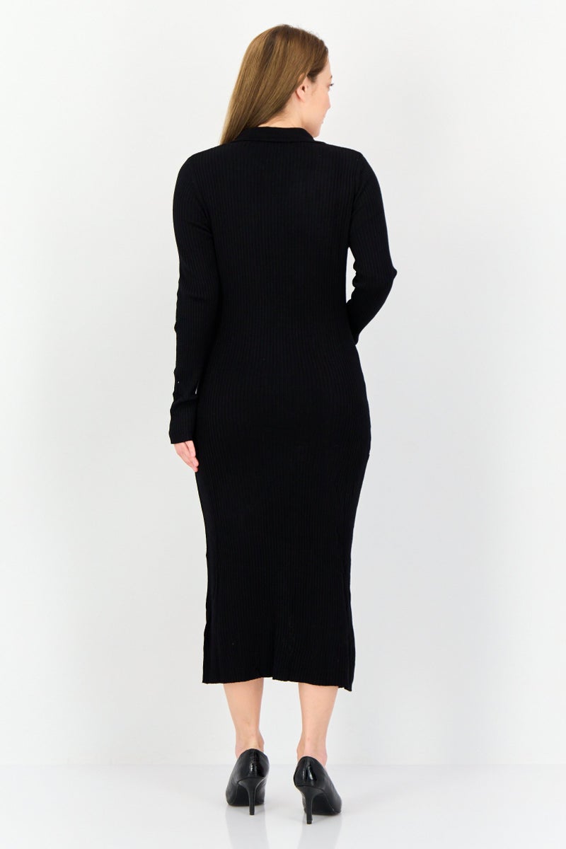 Threadbare Women Textured Midi Dress, Black - Image 4