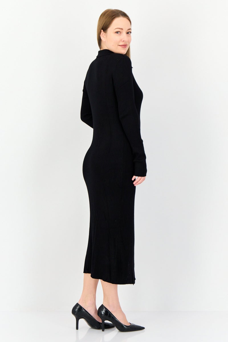 Threadbare Women Textured Midi Dress, Black - Image 3