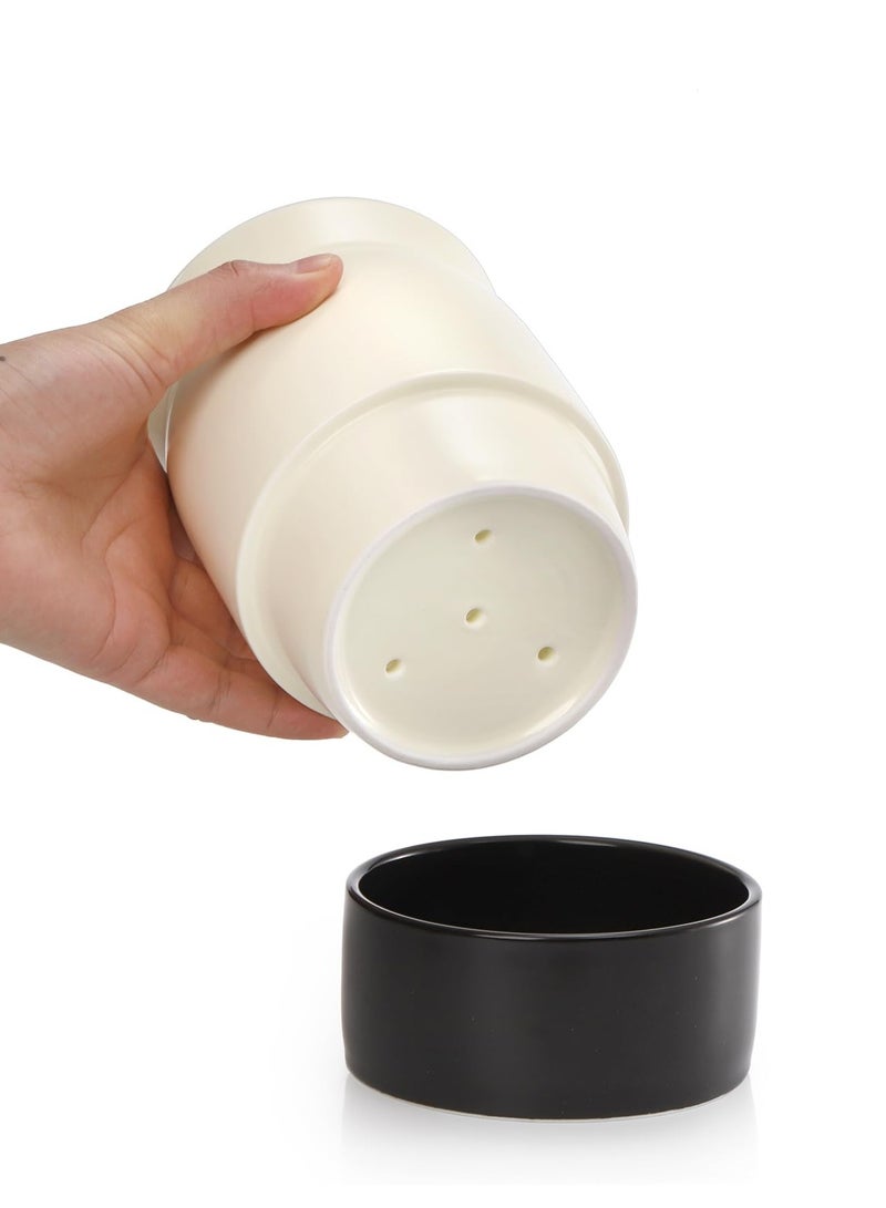 SYOSI Ceramic Tableware Barrel Ceramic Kitchen Utensil Holder with Drain Hole 5.7 x 3.9 inches  Utinsle Holders Home Accessories Countertop Cutlery Organizer for Spoons Forks and More - Image 3