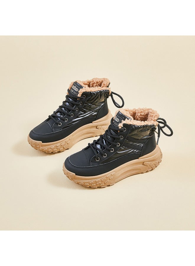 Winter High-top Fleece-lined Snow Boots New Style For Female Students Thick Sole Heightening Casual And Warm