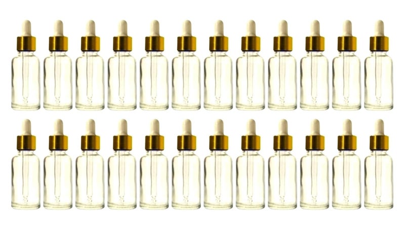 VOW 10 ML Transparent Round Empty Glass Bottle Glass Dropper Gold Ring Silicone White Teat Refillable Reusable Leak Proof for Essential Oils PerfumesPack of 24 - Image 1