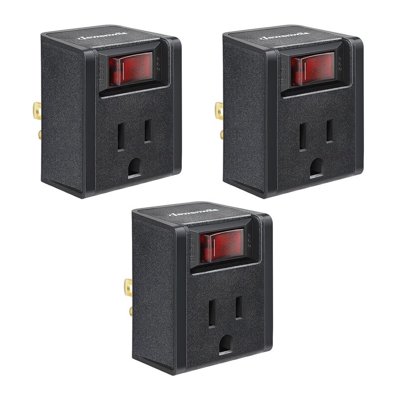 DEWENWILS [UL Listed] Grounded Single Port Power Adapter with On/Off Switch, 3 Prong Electrical Plug Outlet Switch, 15A Circuit Breaker, 280J Surge Protector, Black, 3 Pack - Image 1
