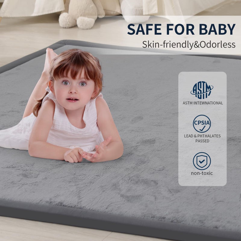 ACOMOPACK Baby Play Mat for Floor 1.3" Thick Memory Foam Play Mat 59"Ã—71" Tummy Time Crawling with Non-Slip Bottom for Living Room,Nursery,Soft Velvet Playpen Mats for Kids,Infantsï¼ˆDark Greyï¼‰ - Image 2