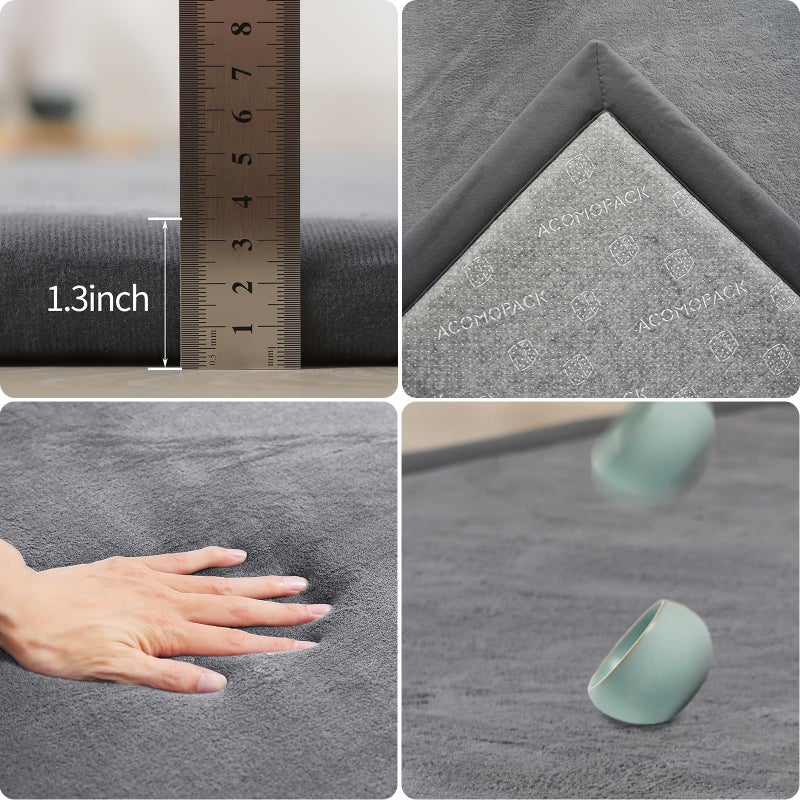 ACOMOPACK Baby Play Mat for Floor 1.3" Thick Memory Foam Play Mat 59"Ã—71" Tummy Time Crawling with Non-Slip Bottom for Living Room,Nursery,Soft Velvet Playpen Mats for Kids,Infantsï¼ˆDark Greyï¼‰ - Image 3
