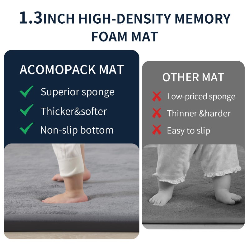 ACOMOPACK Baby Play Mat for Floor 1.3" Thick Memory Foam Play Mat 59"Ã—71" Tummy Time Crawling with Non-Slip Bottom for Living Room,Nursery,Soft Velvet Playpen Mats for Kids,Infantsï¼ˆDark Greyï¼‰ - Image 5