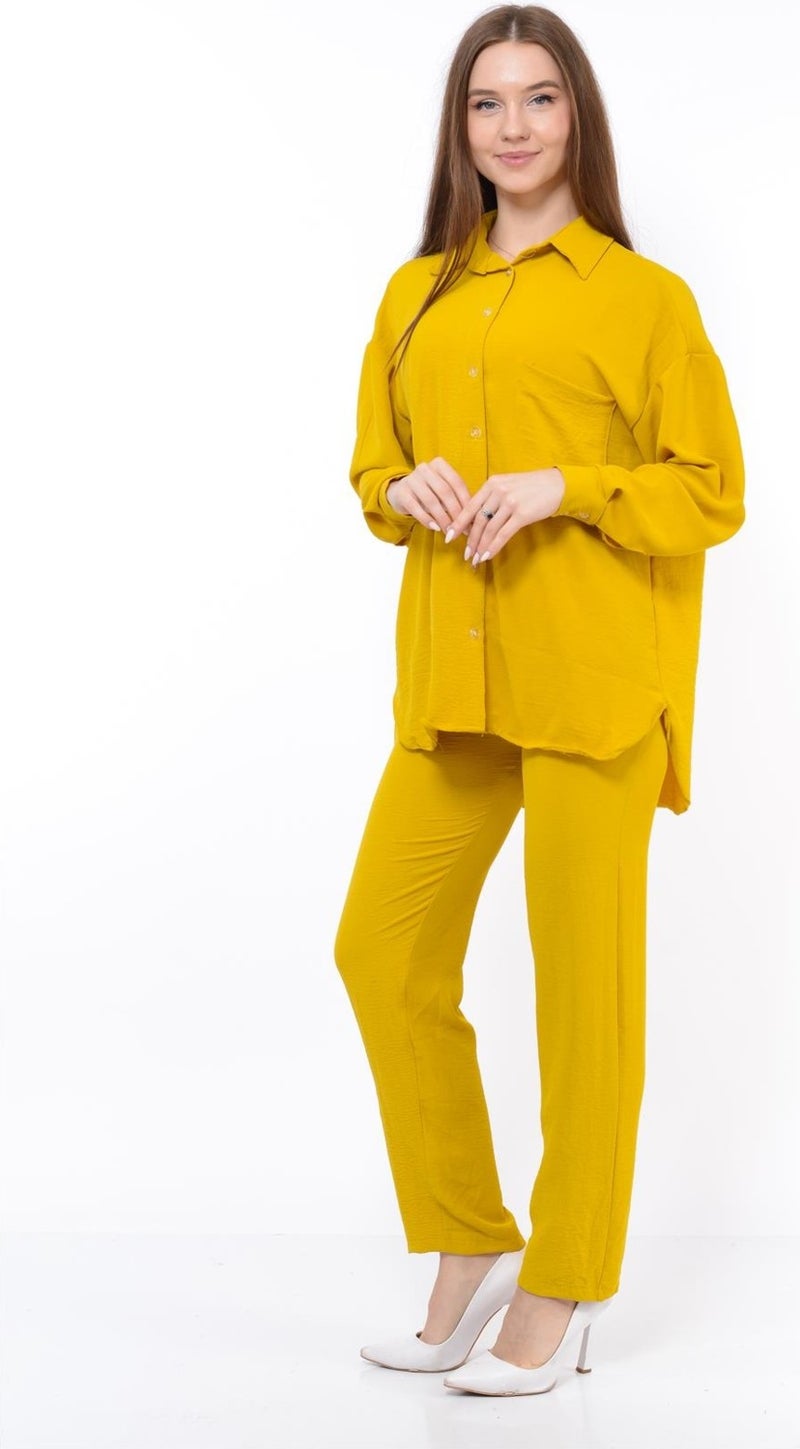 Nuseel Women Aerobin Shirt-Pants Bottom Top Two Piece Set Mustard Yellow - Image 1