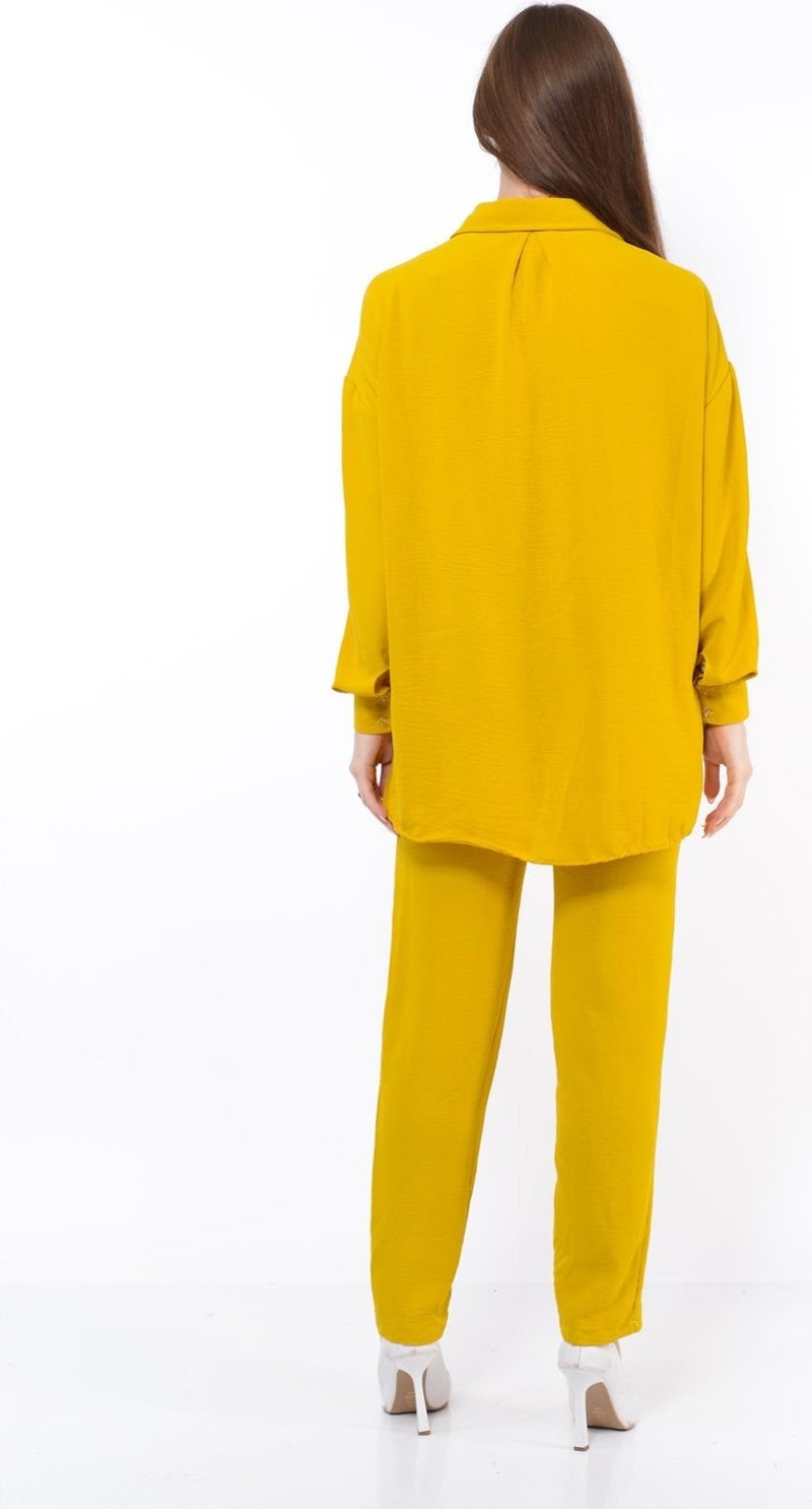 Nuseel Women Aerobin Shirt-Pants Bottom Top Two Piece Set Mustard Yellow - Image 5