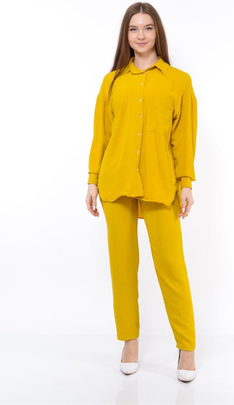Nuseel Women Aerobin Shirt-Pants Bottom Top Two Piece Set Mustard Yellow - Image 4