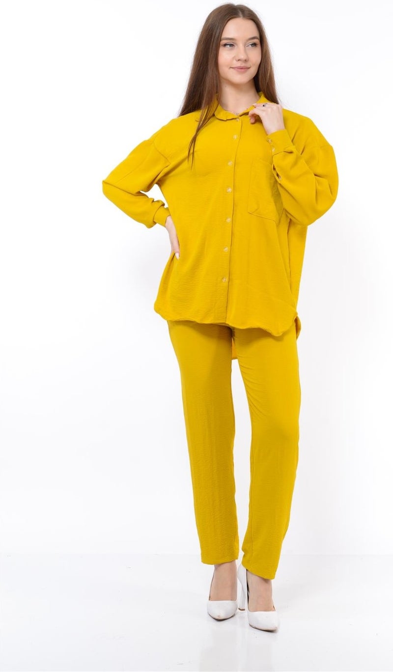 Nuseel Women Aerobin Shirt-Pants Bottom Top Two Piece Set Mustard Yellow - Image 3