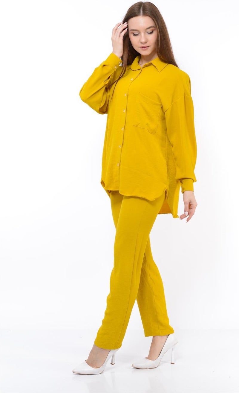 Nuseel Women Aerobin Shirt-Pants Bottom Top Two Piece Set Mustard Yellow - Image 2