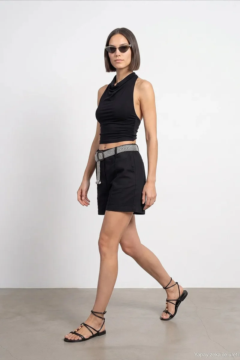 Dilvin Black DILVIN Linen Blend Shorts for Women | Best Price UAE