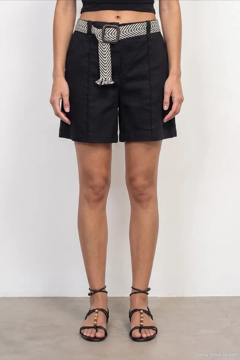 Dilvin Black DILVIN Linen Blend Shorts for Women | Best Price UAE