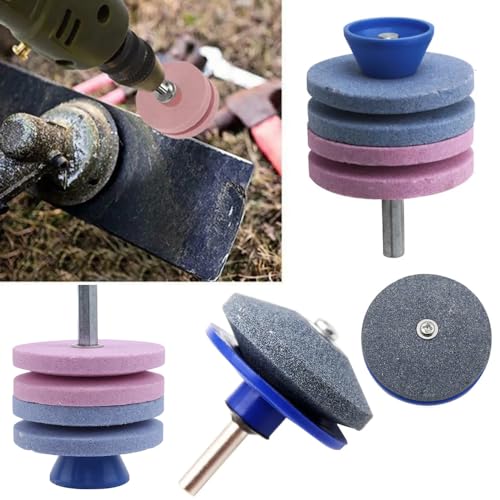 TorSor 2 Pack Lawn Mower Blade Sharpener Single/Quad Layer Grinding Corundum Stones Wheel Lawnmower Blade Sharpeners for Power Hand Drill Lawnmower Mulching Blades Cultivator Hoe Garden Tools Blade - Image 4