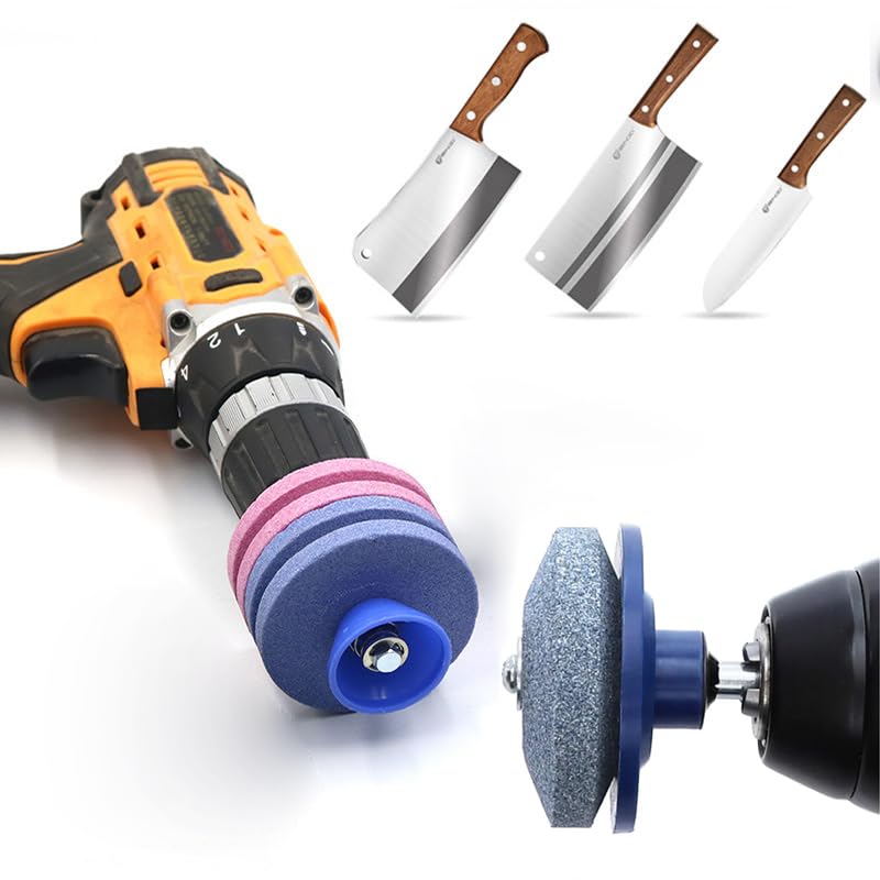 TorSor 2 Pack Lawn Mower Blade Sharpener Single/Quad Layer Grinding Corundum Stones Wheel Lawnmower Blade Sharpeners for Power Hand Drill Lawnmower Mulching Blades Cultivator Hoe Garden Tools Blade - Image 5