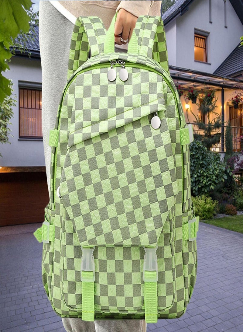 GGOOT Fashion Checkerboard Backpack, Lightweight Student Shoulder Bag, Waterproof Backpack, Fashion and Beautiful College Backpack - Image 3