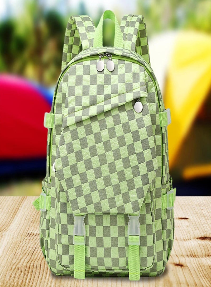 GGOOT Fashion Checkerboard Backpack, Lightweight Student Shoulder Bag, Waterproof Backpack, Fashion and Beautiful College Backpack - Image 2